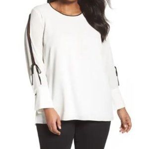 NWT Vince Camuto Women's Plus Size 1X Ivory Bell Cuff Split Sleeve Shirt Blouse